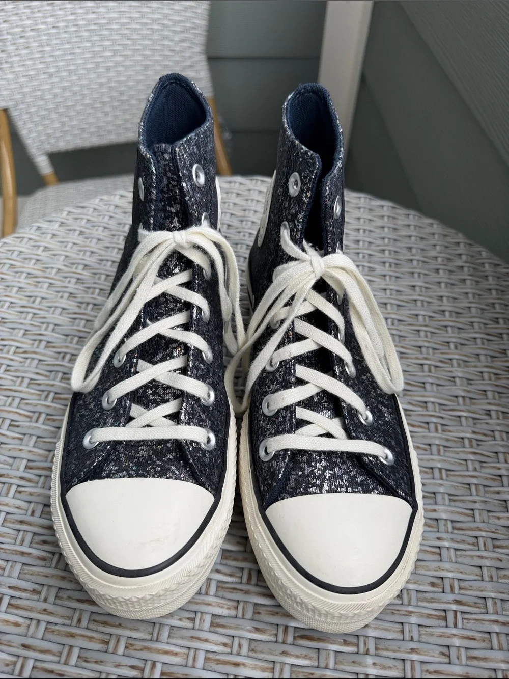 Converse Black Glitter High Top Platform Sneakers